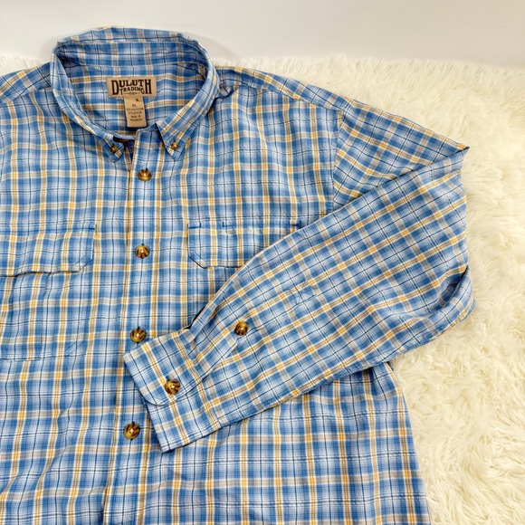 Duluth Trading Plaid Button Up Shirt Long‎ Sleeve Hiking Utility Outdoor Work XL - Picture 1 of 12